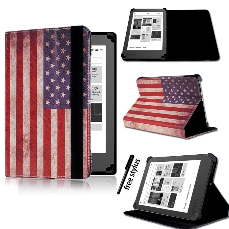 KK&LL para Kobo Glo HD, Kobo Touch 6 "/Touch 2,0 ) Kindle Tablet-cuero Tablet Folio funda inteligente + Stylus