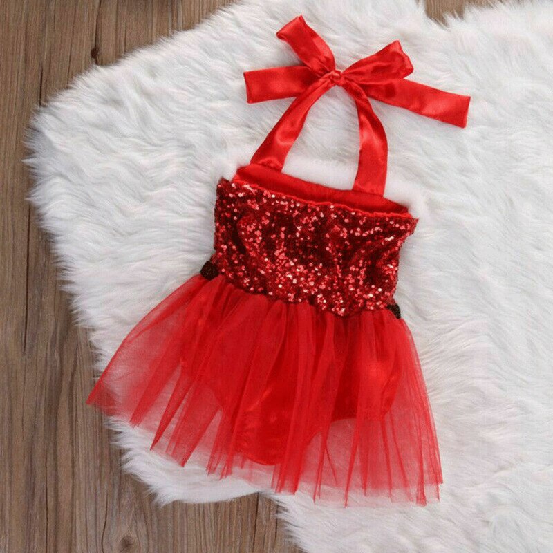 Jul toddler kid baby pige romper kjole festival xmas fest ærmeløs bælte blonder tutu kjole outfit tøj