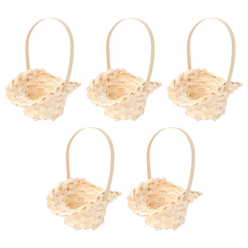 Mini canasta de flores tejida de madera, 5 uds., envases para flores, cestas de frutas, Cestas tejidas para envolver: Default Title
