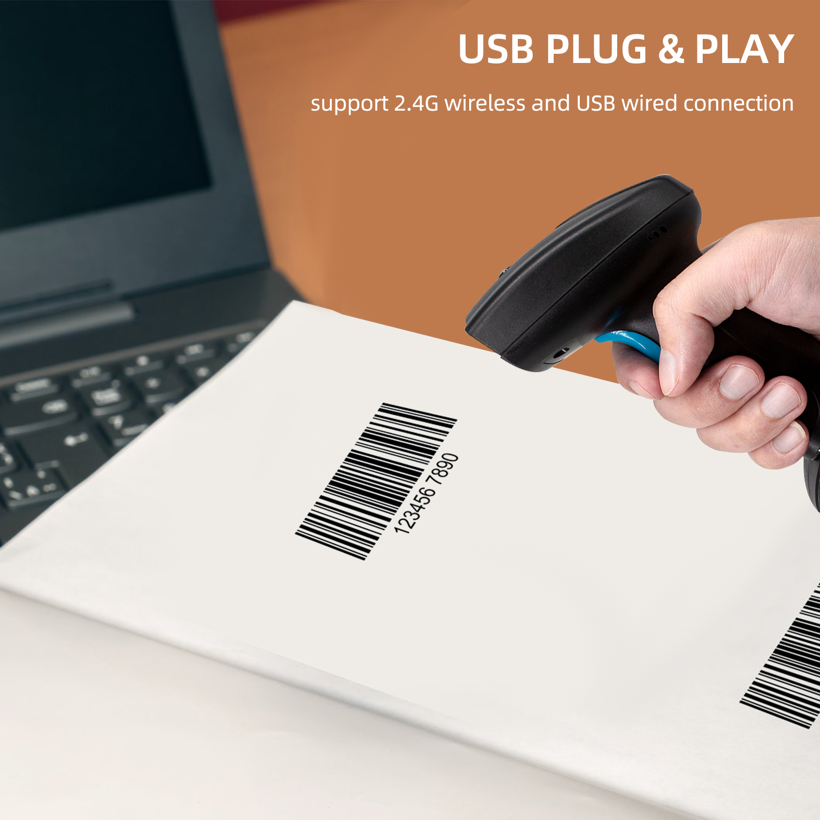 1D&amp;2D Barcode Scanner Supermarket Handhel USB Wirelss Bar Code Reader Plug &amp; Play Compatible with Windows Android Mac