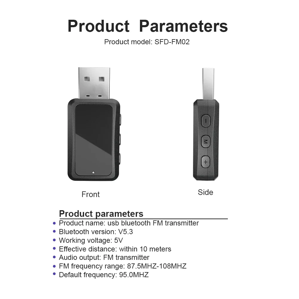 Bluetooth 5.4 Autozender Ontvanger Handsfree bellen Carkit Mini USB Power Auto Draadloze audio-adapter voor FM-radio: Black