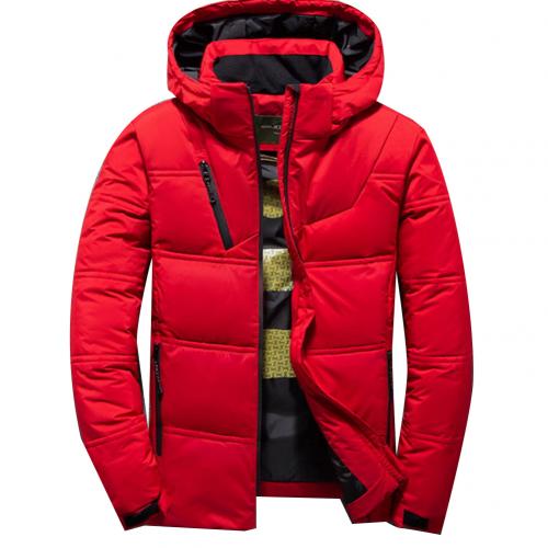 Men's Winter Solid Color Zipper Warm Hooded Down Jacket Outdoor Sport Parka Coat Top: Red / M