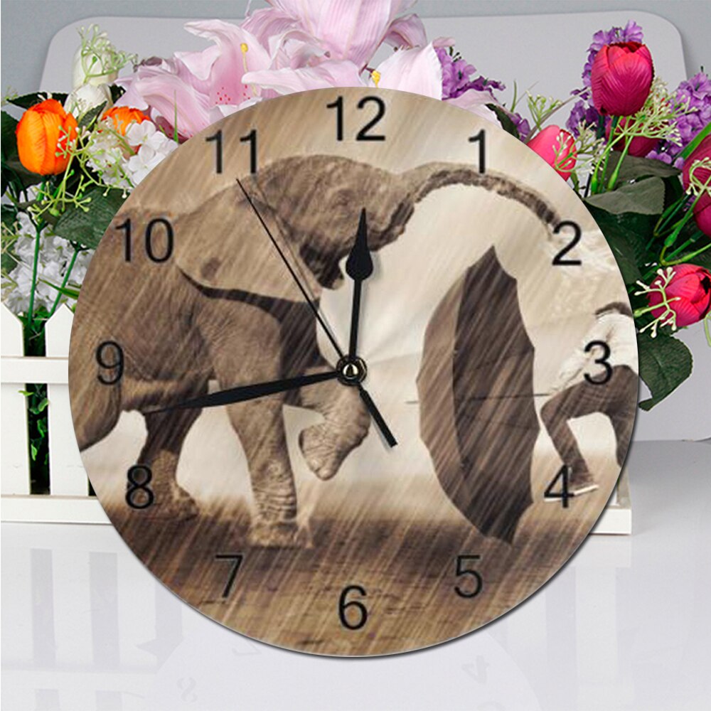 Elephant Painting Wall Clocks Numeral Digital Dial Mute Silent Non-Ticking Battery Operated Clocks Decor Art for Living Room
