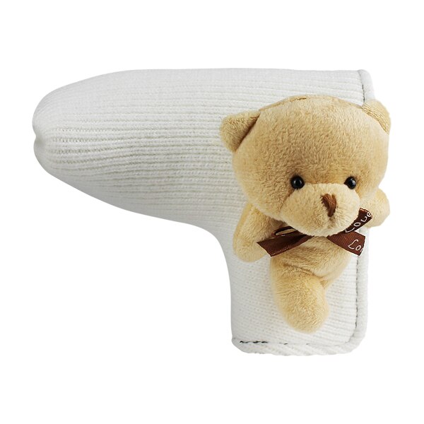 Golf Head Cover for Blade Golf Putter Cute Bear Soft Knitted Fabric Protector Cover Men Women Child Putter: White