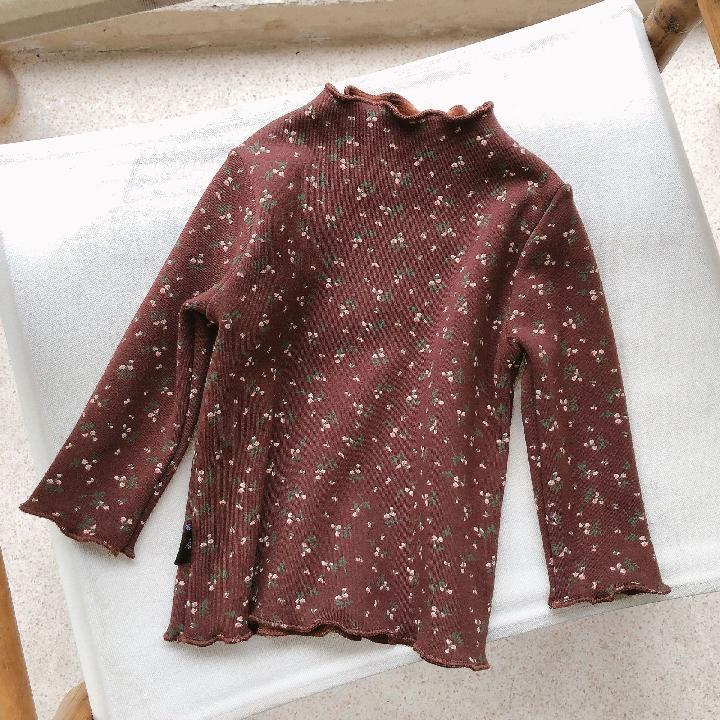 Meisjes bloemen fluwelen shirt truien herfst meisje herfst lange mouwen trui schattige kleine meisjeskleding: Bruin / 2t