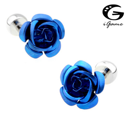 IGame Fabriek Prijs Retail Classic Mannen manchetknopen Koper Materiaal Blue Rose Bloem Manchetknopen