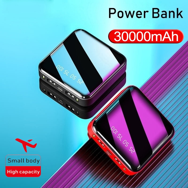 30000mAh Power Bank Mini Große Kapazität Power Externe Batterie Ladegerät Digital Power Dual USB Lade LED Licht Poverbank