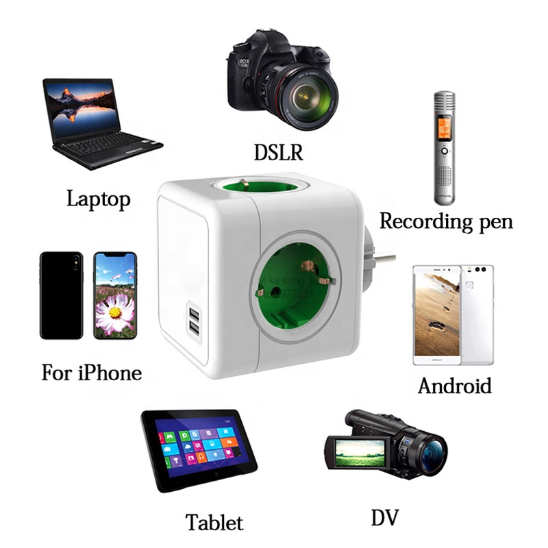 Multiprise européenne EU Powercube, 3680W, prises multiples, prises secteur, filtre réseau, USB 4, AC, maison, bureaux