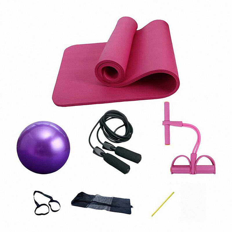 4 stykke yoga pilates sæt kit 10mm tyk nbr yogamåtte 25cm pilate bold hoppe reb yogamåttesæt træningsudstyr til hjemmet: Pulver