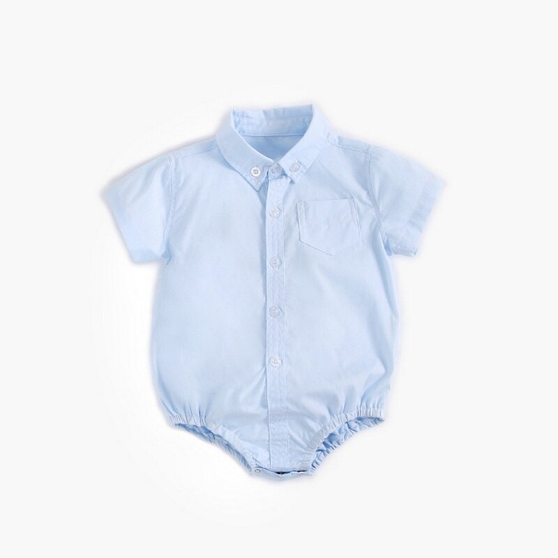 2022 novo verão bebê menino bodysuit manga curta branco amarelo azul cor sólida macacão infantil camisas formais chlid roupas e9011: blue / 0-6 Months