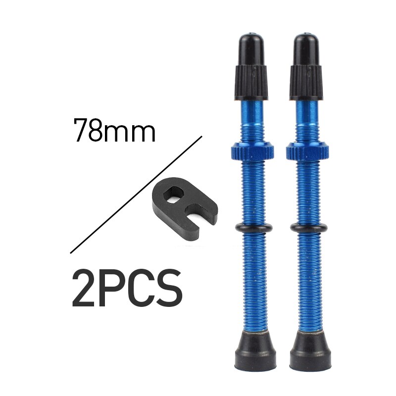 2Pc Fiets 48/60/78Mm Presta Ventiel Voor Racefiets Mtb Fiets Tubeless Banden Messing Kern legering Stem Kit Fiets Accessoires: 2pc 78mm Blue