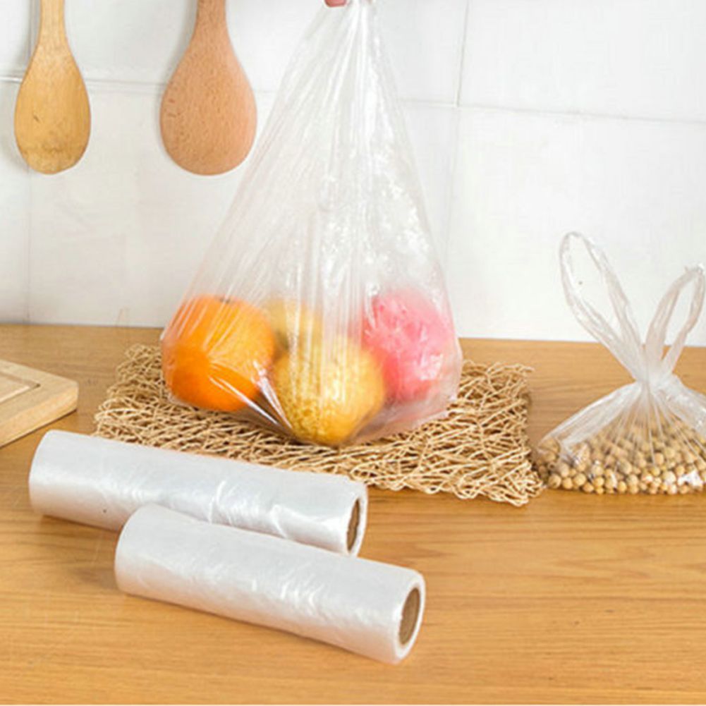 100 Bags/Roll Plastic Food Storage Bags with Portable Handle for Vegetable Fruits Bread Food Storage Three Sizes Optional