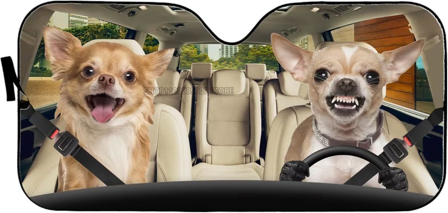 Chihuahua Auto Sun Shade Car Windshield Window Cover Cute Chihuahua Dog Family Sun Visor Protector Sunshade Animal Car Decor