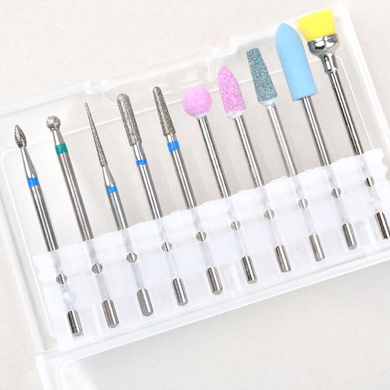 10pcs/S Rotary Diamond Burr Cutter Nail Drill Sets Stainless Steel Milling Manicure for Electric Nail Art Machine Bit