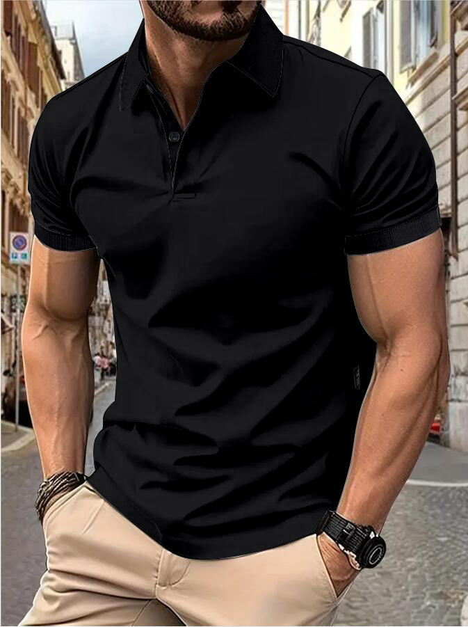 Manica corta da uomo Tinta unita manica corta casual quotidiana risvolto casual manica corta abbottonata T-shirt top casual da uomo: XL / Black