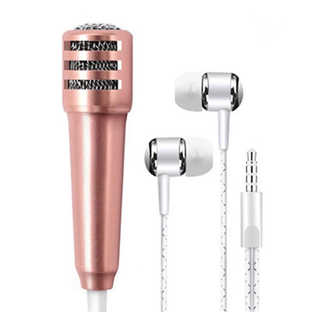 Portable 3.5mm Stereo Studio Mic KTV Karaoke Mini Microphone For Cell Phone Headphones With Microphone USB Mini Microphone: Pink