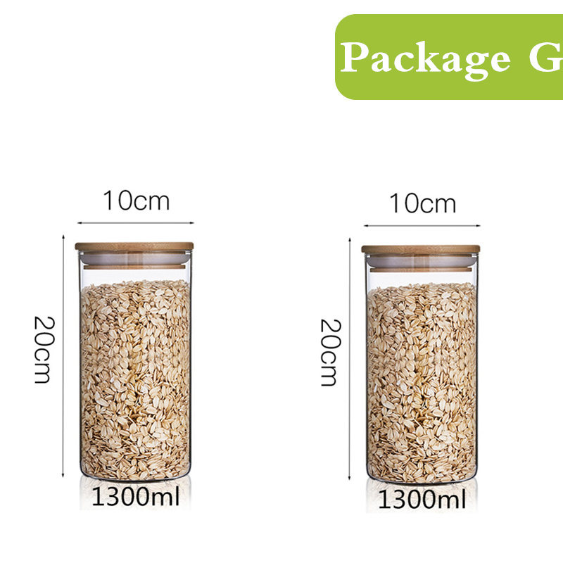 Glasburkar med bambulock mini kaffe socker te burk spannmålsdispenser flaska glasburkar förseglad förvaringstank: 20 x 10cm 1300 ml x 2