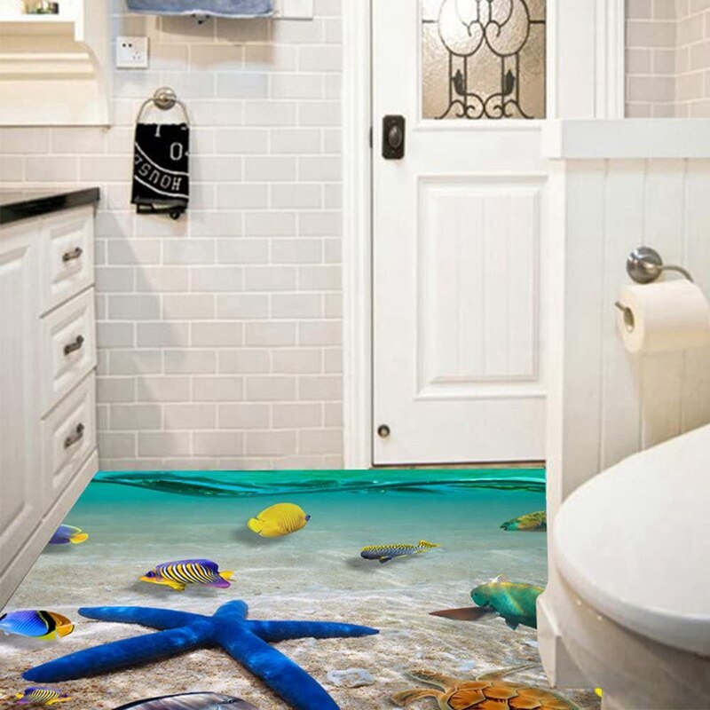 3D Ocean Floor Stickers Bedroom Living Room Detachable Self-Adhesive DIY Floor Stickers Decoration (Starfish)