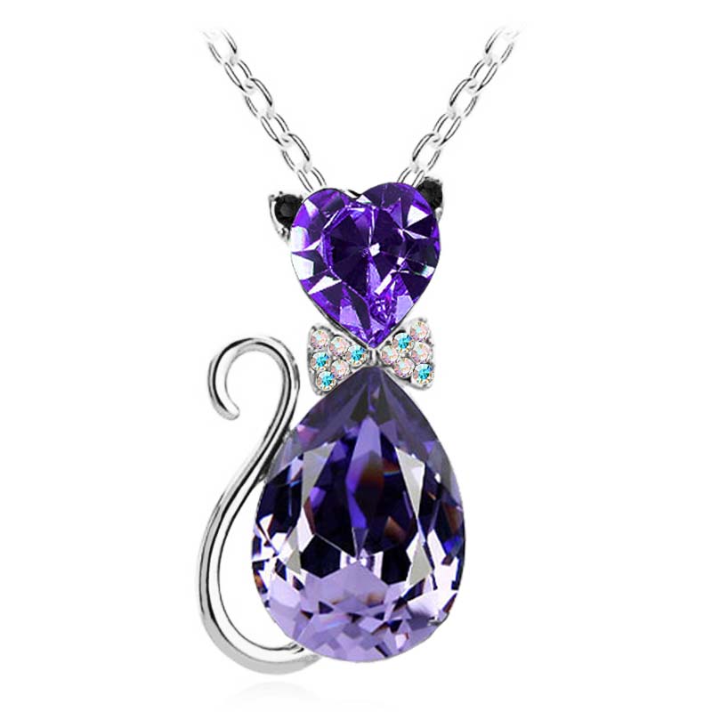 Leuke Kat Hanger Ketting Voor Vrouwen Hart Crystal Sieraden Oostenrijkse Kristal Sleutelbeen Keten Ketting