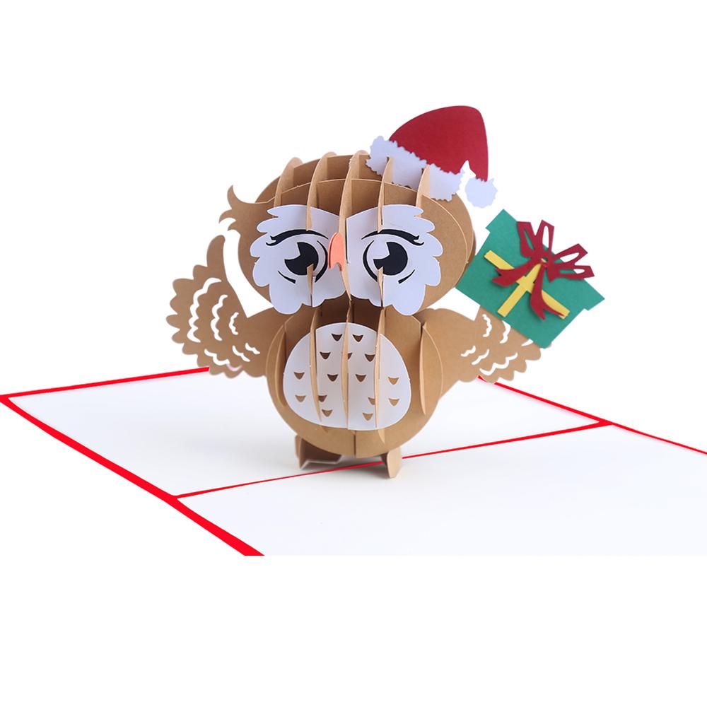 Hibou casquette de noël à la main Origami 3D Pop UP cartes de voeux carte d'invitation pour de fête d'anniversaire de mariage