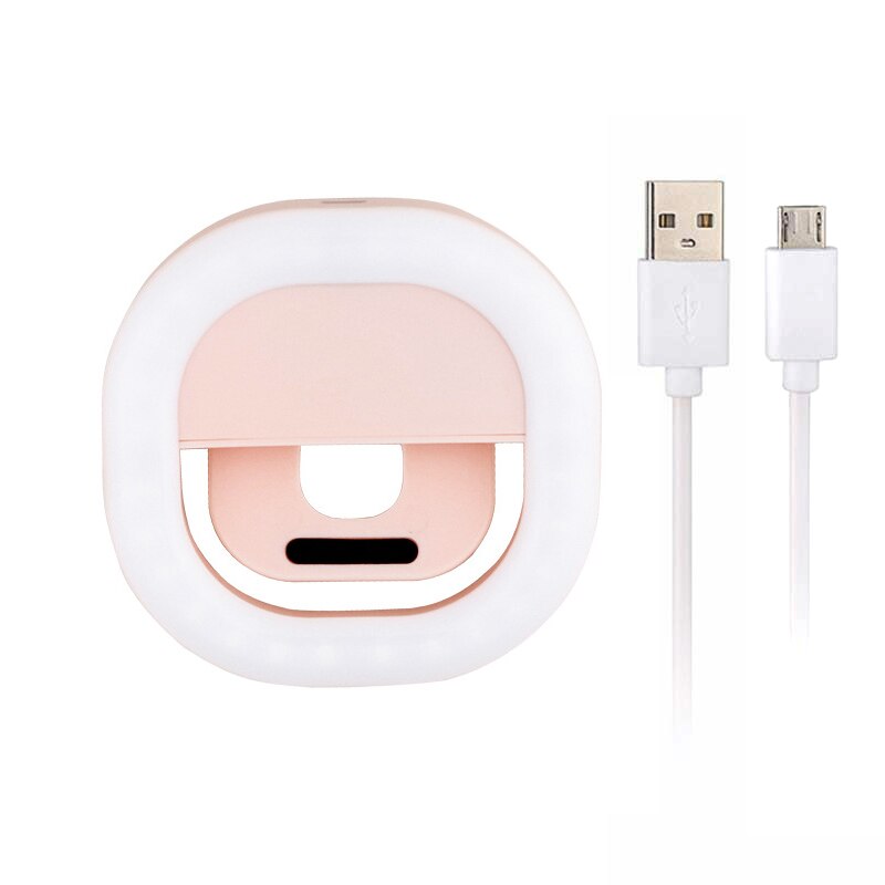 Rovtop Oplaadbare Universele Selfie Led Ring Flash Light Draagbare Mobiele Telefoon Lensleds Selfie Lamp Lichtgevende Ring Clip: pink