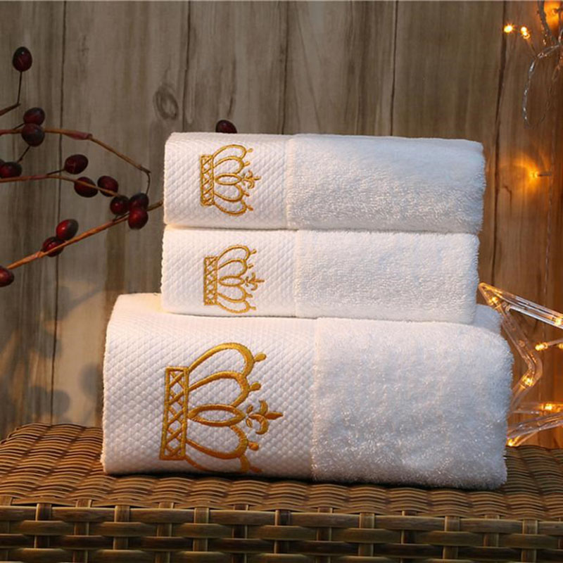 Geborduurde Kroon Witte Badhanddoek 5 Sterren Hotel Handdoeken 100% Handdoek Set Basten Handdoeken Badkamer Grote Gezicht Handdoek Bad