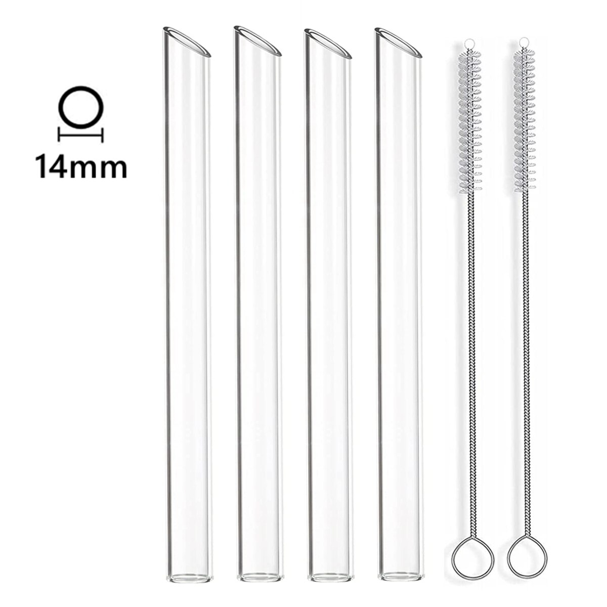 14mm extra breda sugrör i glas återanvändbara bubbel te sugrör dricksrör för boba smoothie juice miljövänligt stort sugrör: 14mm skarpa