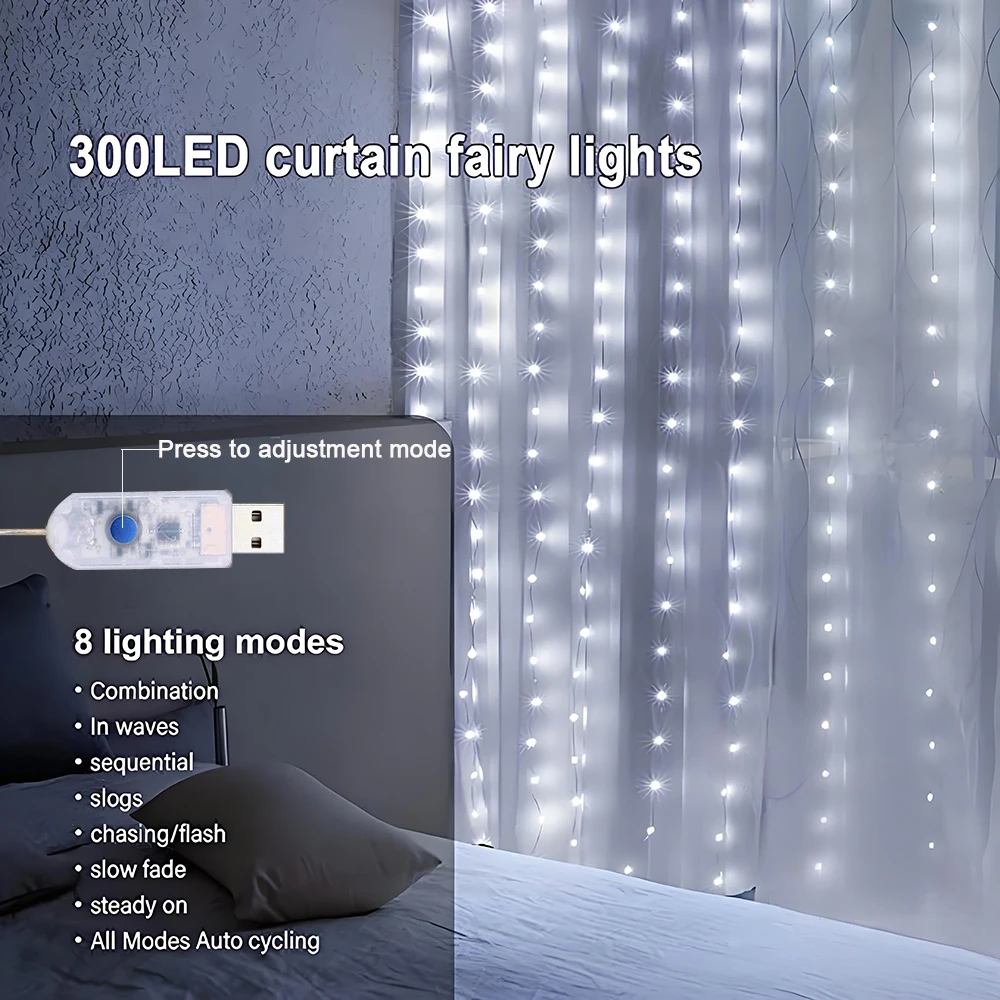 Guirnalda de luces USB Runto, guirnalda de luces de hadas para bodas, luz LED con control USB, decoración de habitación de de Navidad (sin control remoto)