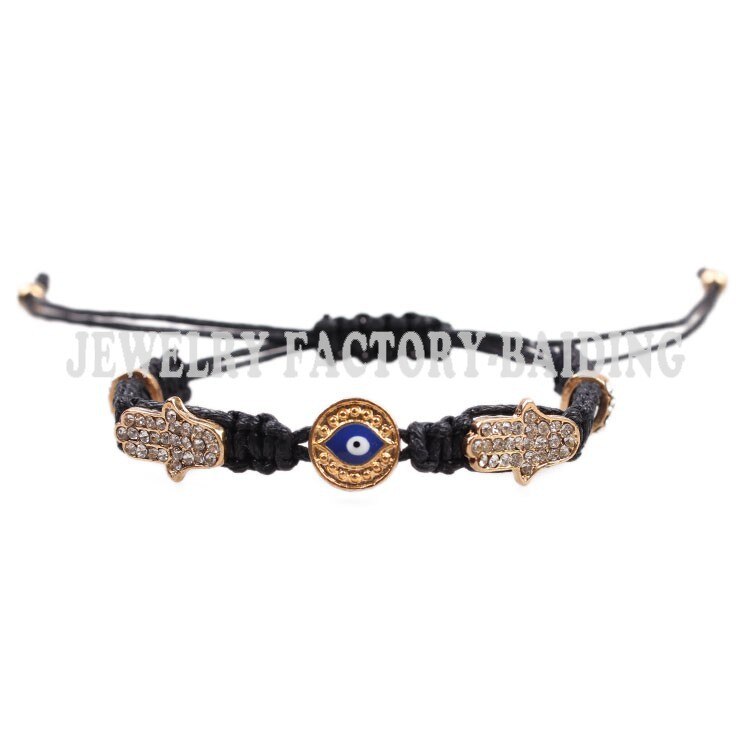 Hamsa Hand Blue Evil Eye Charms Red Rope String Gevlochten Handgemaakte Armband Voor Vrouwen Verstelbare Lengte: black