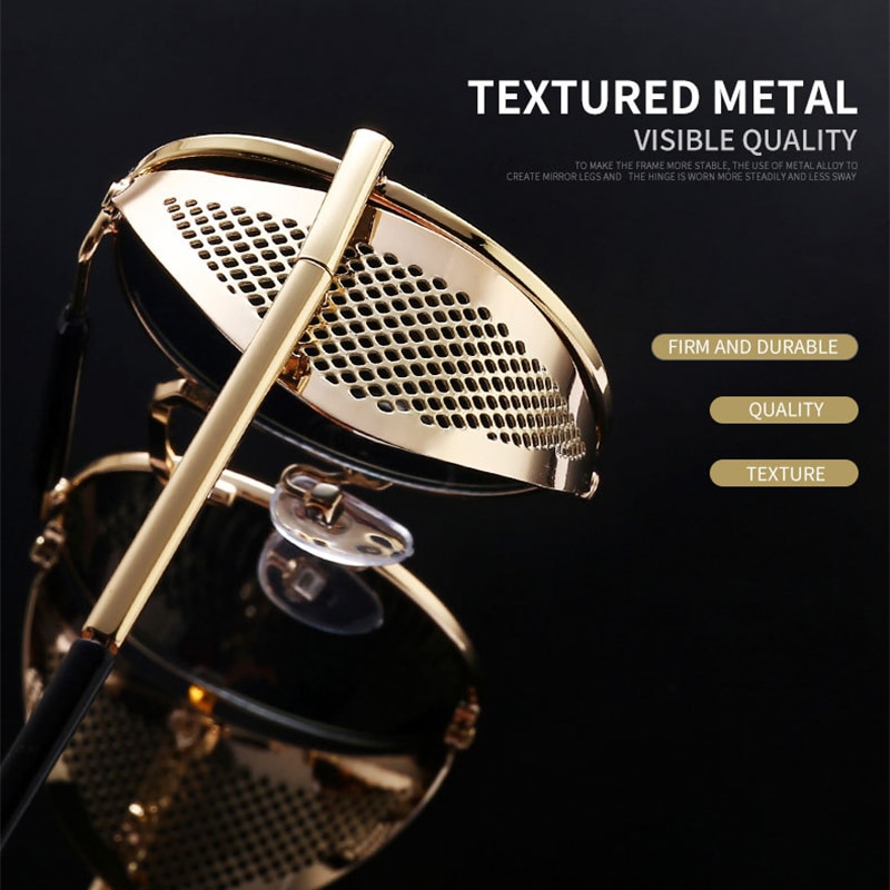 Retro Round Steampunk Sunglasses Men Women Side Shield Goggles Metal Frame Gothic Mirror Lens Sun Glasses