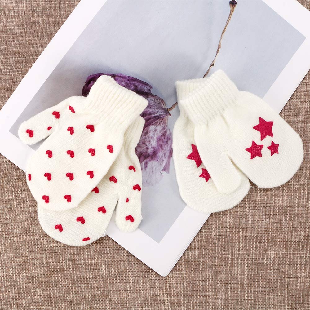 1 Pair Kids Mitten Cute Children Winter Knitted Gloves For Boys Girl Dot Star Heart Pattern Fingerling Soft Warm Mittens