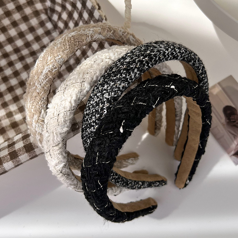 Lattice Tweed Headbands for Women Retro Temperament Hair Bands Solid Sponge Hair Hoop Autumn Winter Hair Accessories