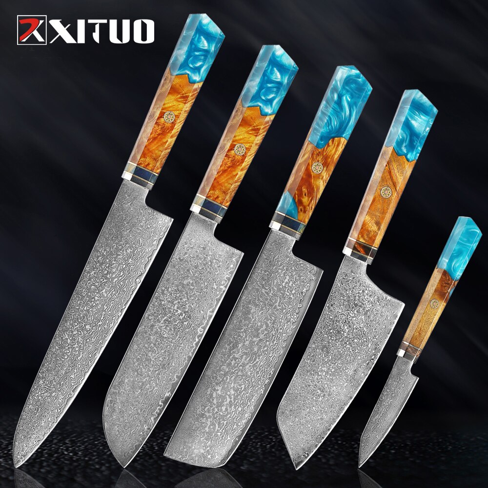 XITUO Kitchen Chef Knife Damascus Knife Set Japanese Knife Damascus Steel VG10 Santoku Paring Knives Cooking Tool