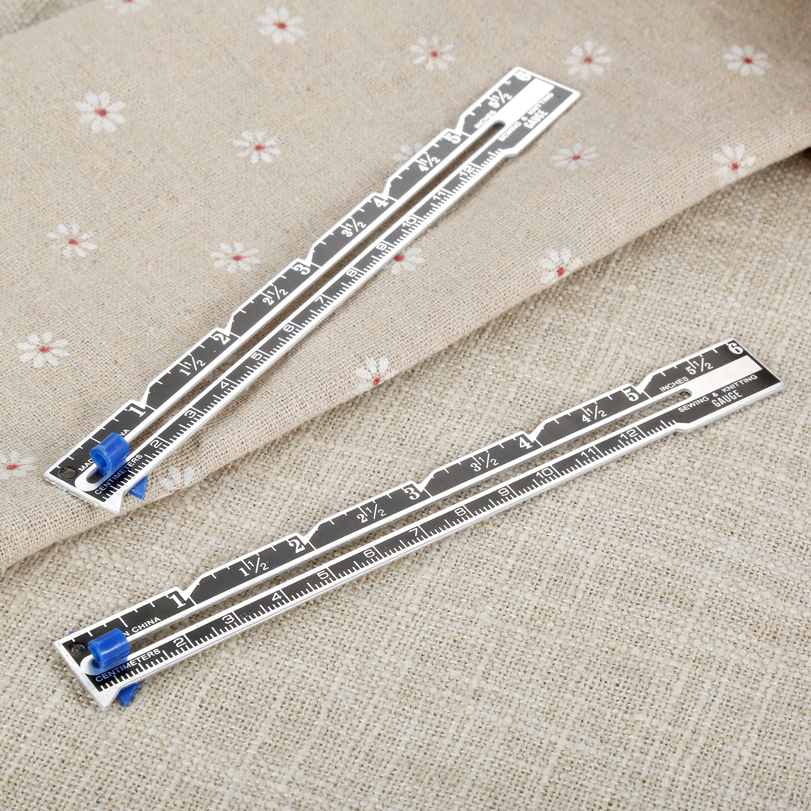 2pcs Sewing Gauge 15cm Seam Measure Tool Metal+Plastic Red/Blue Sliding Pointer Quilt Tailor Ruler Marking Spacing Hicello: Blue