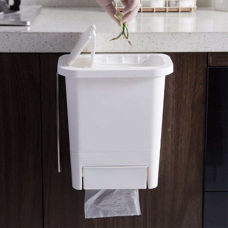 Kitchen Cabinet Door Hanging Trash Can with Lid Wall-mounted Waste Baskets Push-top Trash Garbage Bin Can Rubbish Container