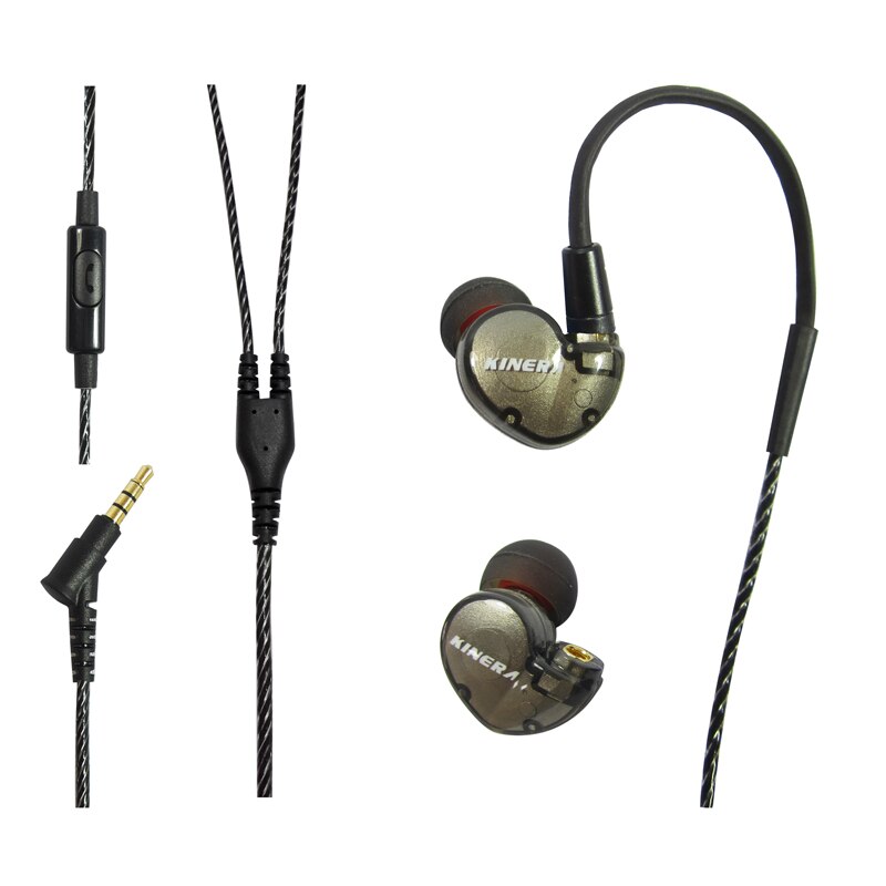 Ak kinera  bd005 1dd+1ba hybride in-ear oordopjes oordopjes hifi dj monitor hardlopen sport oordopjes oordopjes met microfoon afneembare kabel: Grijs