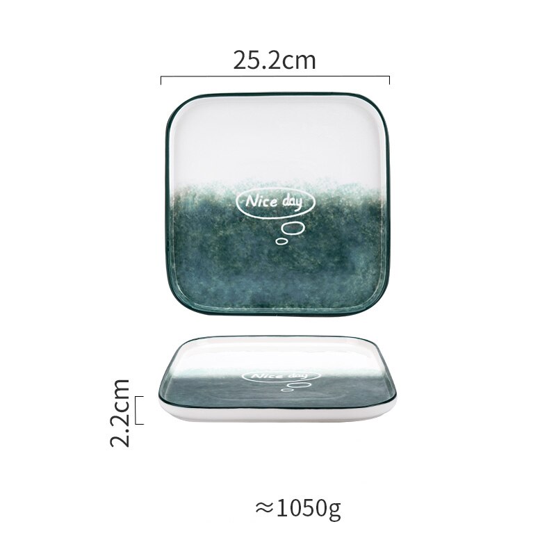 Timemore nordisk gradient porcelæn middagstallerken og fade skålsæt keramisk nudelsuppe salat biural skål oval fisketallerken: 10 tommer kvadratisk plade