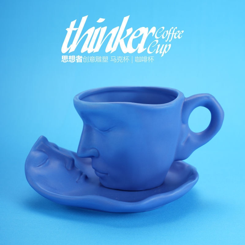 250ml Ceramic Human Face Mug Thinker Coffee Cup Funny Face Shape Cup With Tray Set Color Milk Tea Water Drinking Cup