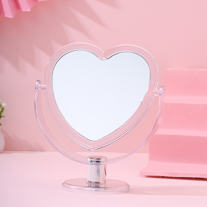 1Pc Transparante Basis Thuis Slaapkamer Desktop Make Up Spiegel Acryl Make-Up Spiegel Leuke Hartvormige Cosmetische Spiegel