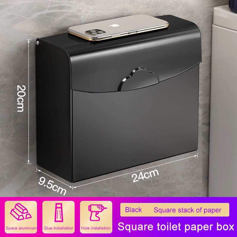 Toilet Paper Holders Wall Mounted Toilet Paper Box Non Perforated Black Paper Roll Paper Towel Rack Toilet Waterproof Household: Black C
