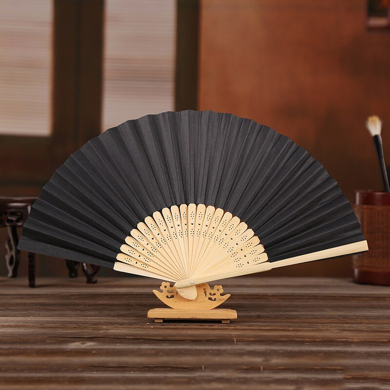 1PC 7 Inch White Paper Fan Empty White Folding Fan Color Children's Painting Fan DIY Hand Painted Pigment Surface Folding Fan: black
