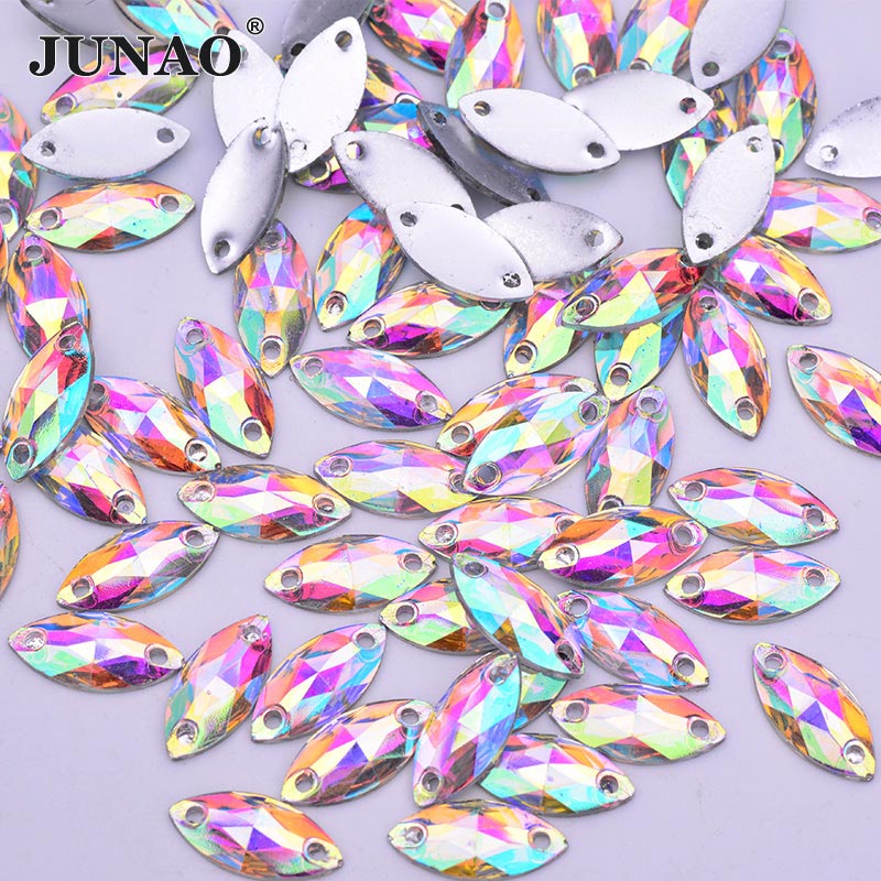 JUNAO 100pc 10mm Naaien Crystal AB Vierkante Strass Applique Plaksteen Resin Crystal Stones Naai Op Strass voor Kleding ambachten: 100pc 7x15mmHorseEye