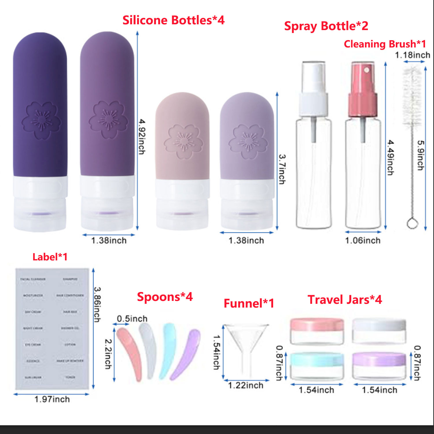 17- pack reseflaskor, tsa-godkända, läckagesäkra, klämbara silikonbehållare för toalettartiklar, balsam, schampo och lotion