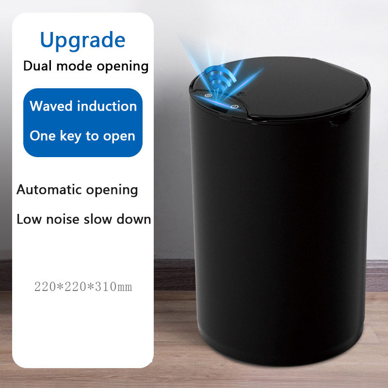 Automatische Non-Contact Smart Prullenbak Huishoudelijke Elektrische Prullenbak Keuken Badkamer Woonkamer Prullenbak Inductie: Black