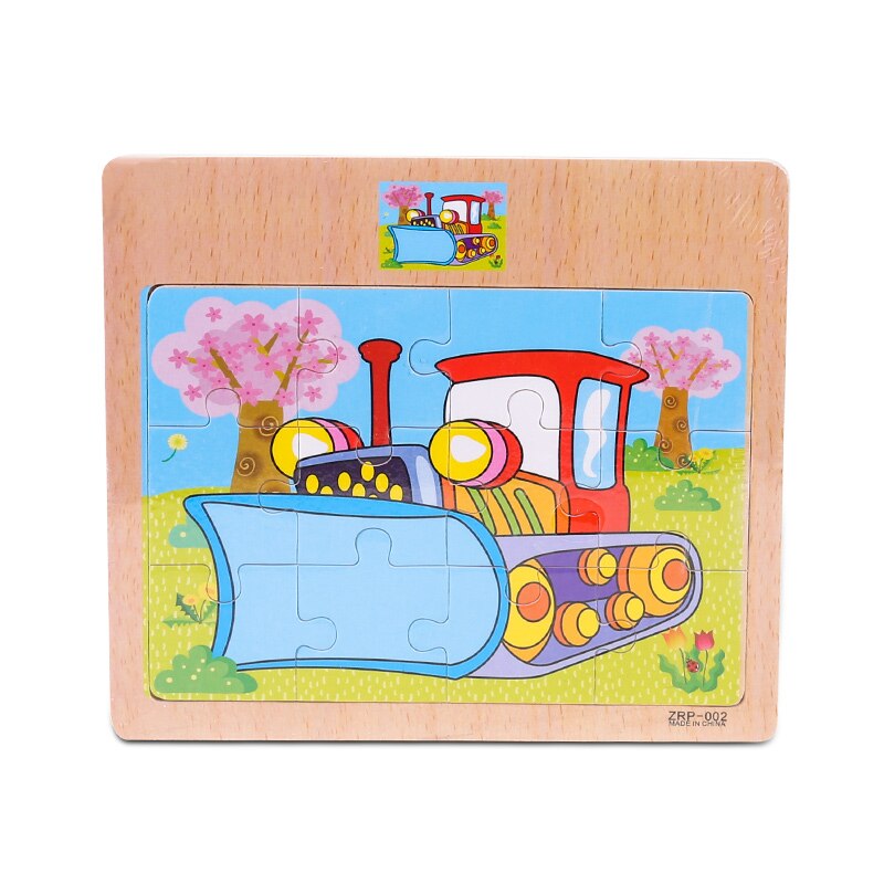 Baby Jigsaw Puzzles Wooden Board Jigsaw Toy Children 1-5 Years Old Cartoon Animal &Traffic Cognitive Early Education Puzzle Toys: Bulldozer