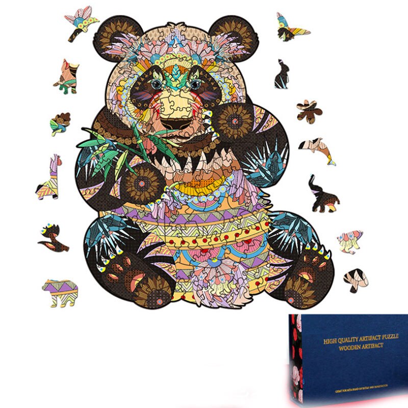 For Adults Kids Toys Cartoon Cat Head Eagle Hippo Panda Irregular Wooden Three-Dimensional Animal Puzzle 300 Pieces: panda       S