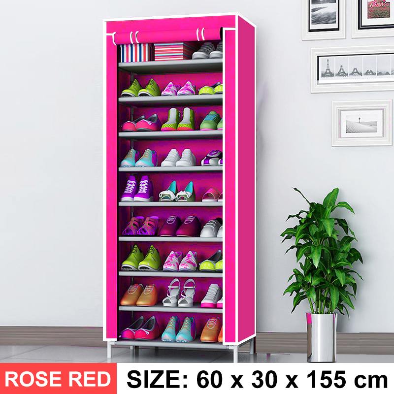 5/7/10 schicht Schuh Gestell Abnehmbare Staubdicht Vlies Stoff Schuh Schrank Hause platzsparende Stehen Halfter Schuhe Veranstalter: 10 Schicht Rose rot
