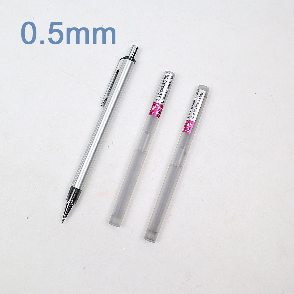 Metal Mechanical Pencil 0.5/0.7mm For Painting And Writing карандаш School Supplies Send 2 Refills: 0.5mm-Silver
