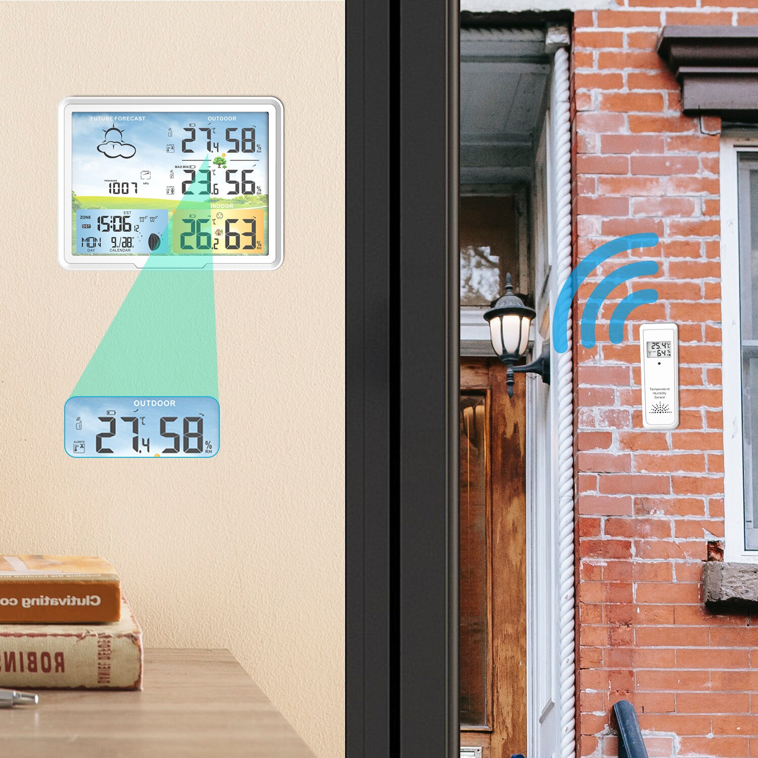 FABISENSE Weather Station Clocks Wireless Digital Thermometer Hygrometer Forecast Calendars Moon Phase Snooze Alarm Clock PT20B