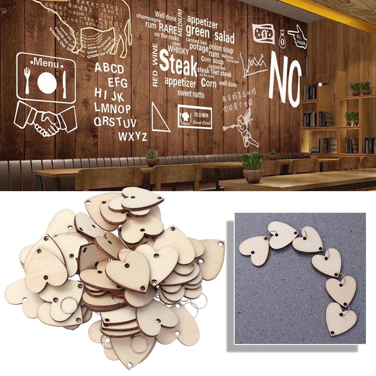 50PCS Calendar Accessories DIY Birthday Reminder Home Hanging Decor Iron Loops Heart Wooden Slices for Office Home: Burlywood